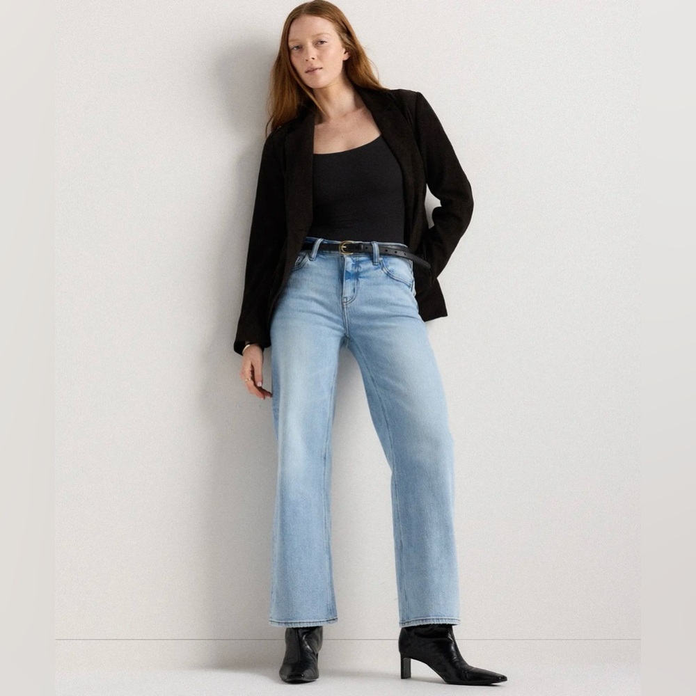 Quince Relexed Straight High Rise Blue Women's Jeans